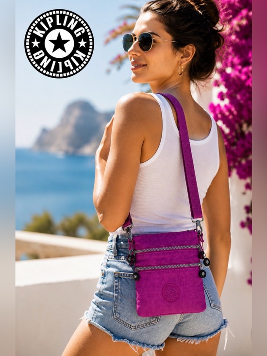 Kipling Handbags - Kipling Purple Crossbody Bag | Nylon Multi-Zip Travel Purse